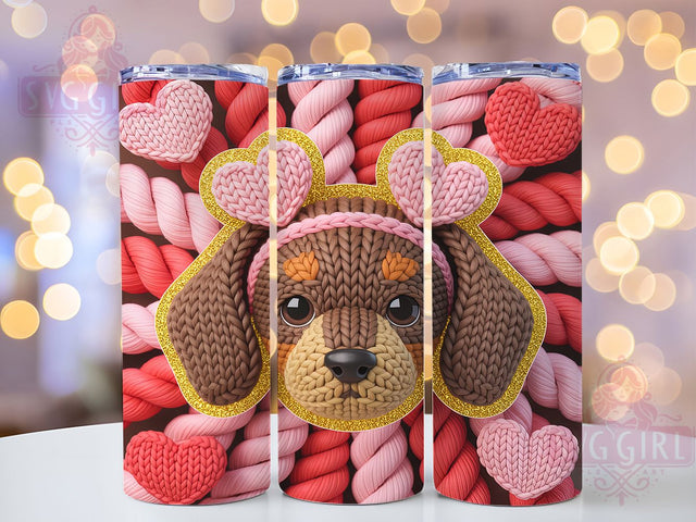 Cute Dachshund Valentine Tumbler, Cute Dog Wrap, Trendy Heart Cup, Faux Yarn Sublimation, Puppy Love Tumbler, Valentine Dog Gift, Sweet Dachshund Wrap Sublimation SvggirlplusArt 