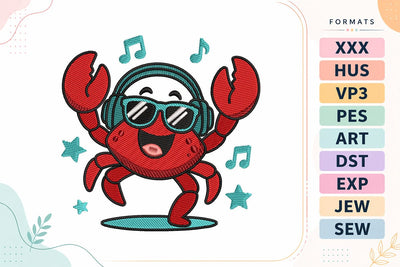 Cute Dancing Crab Summer Beach Embroidery Design Embroidery/Applique DESIGNS sg embroidery 