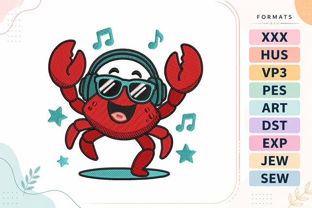Cute Dancing Crab Summer Beach Embroidery Design Embroidery/Applique DESIGNS sg embroidery 