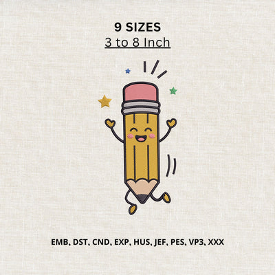 Cute Dancing Pencil Character Machine Embroidery Design – Back to School Pencil Embroidery File Embroidery/Applique DESIGNS PatternFeed8 