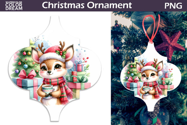 Cute Deer Arabesque Ornament | Arabesque Christmas Ornament Sublimation WatercolorColorDream 