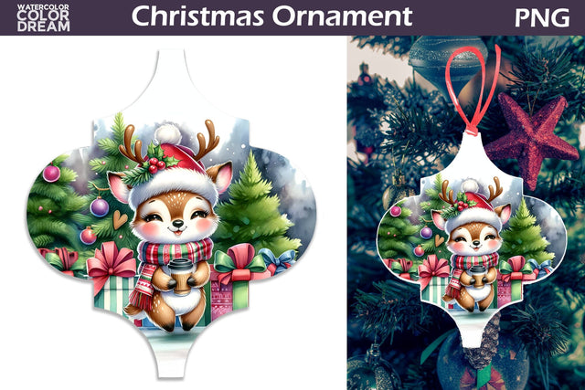 Cute Deer Arabesque Ornament | Arabesque Christmas Ornament Sublimation WatercolorColorDream 