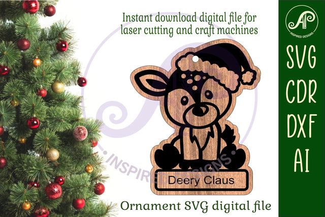 Cute Deer Christmas Ornament SVG laser cut SVG APInspireddesigns 