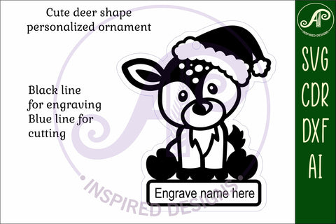 Cute Deer Christmas Ornament SVG laser cut SVG APInspireddesigns 