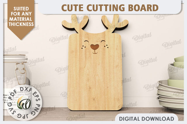 Cute Deer Cutting Board Laser Cut Design. Serving Board SVG SVG Evgenyia Guschina 