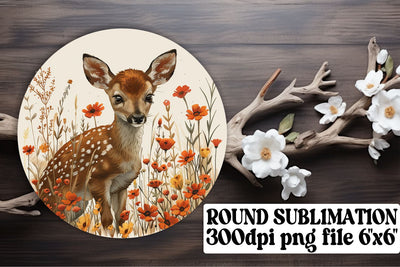 Cute Deer & Floral Keychain Round Design Sublimation Watercolor Art Sublimation afrosvg 