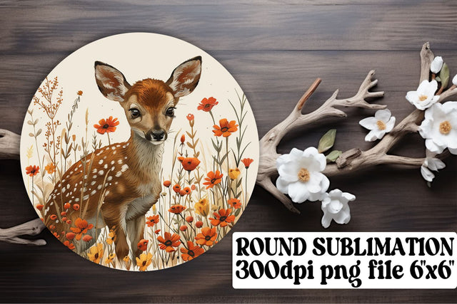 Cute Deer & Floral Keychain Round Design Sublimation Watercolor Art Sublimation afrosvg 