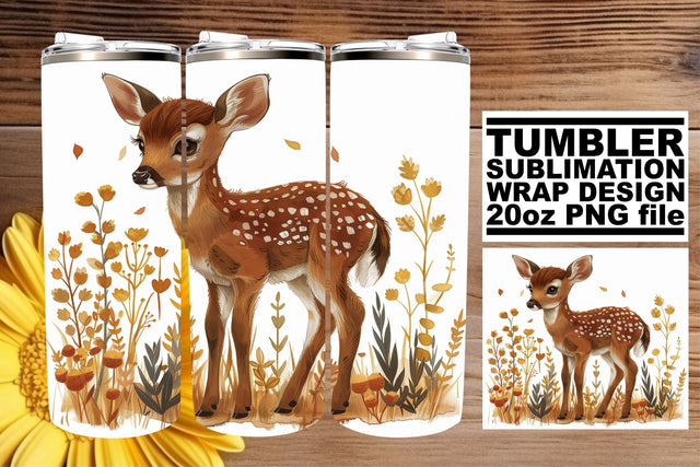 Cute Deer & Floral Tumbler Wrap 20oz Sublimation Watercolor Art Sublimation afrosvg 