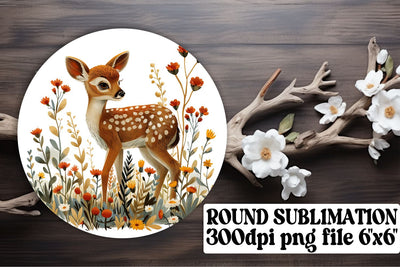 Cute Deer & Floral Wrap Round Design Sublimation Watercolor Sublimation afrosvg 