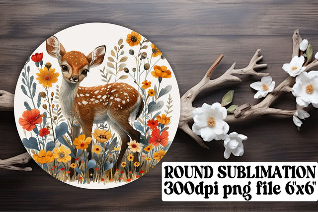 Cute Deer & Flower Design Keychain Sublimation Round Sublimation afrosvg 