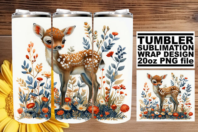Cute Deer & Flower Design Sublimation Wrap 20oz Tumbler Sublimation afrosvg 