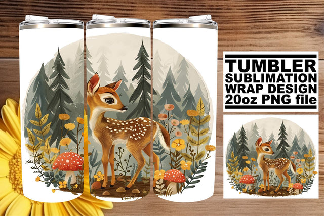Cute Deer & Flower Design Tumbler Wrap Sublimation 20oz Sublimation afrosvg 