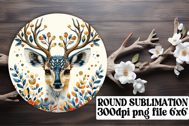 Cute Deer & Flower Sublimation Design Round Keychain Sublimation afrosvg 