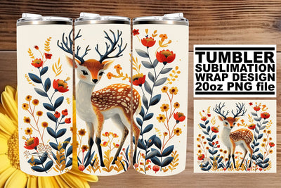 Cute Deer & Flower Wrap 20oz Tumbler Sublimation Watercolor Sublimation afrosvg 