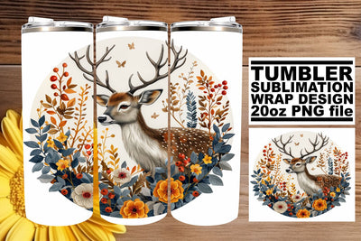 Cute Deer & Flower Wrap Design for 20oz Tumbler Sublimation Art Sublimation afrosvg 