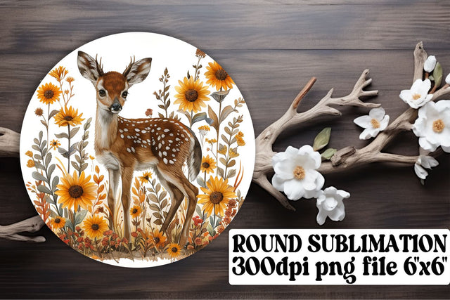 Cute Deer & Flower Wrap Design for Round Sublimation Art Sublimation afrosvg 