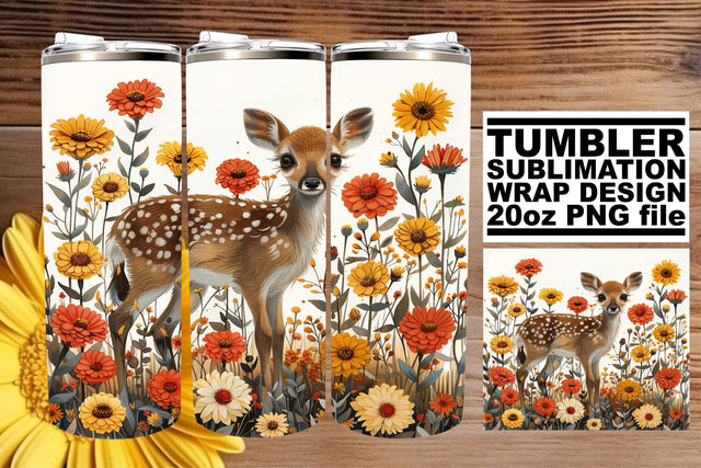 Cute Deer & Flowers 20oz Tumbler Wrap Sublimation Design Sublimation afrosvg 