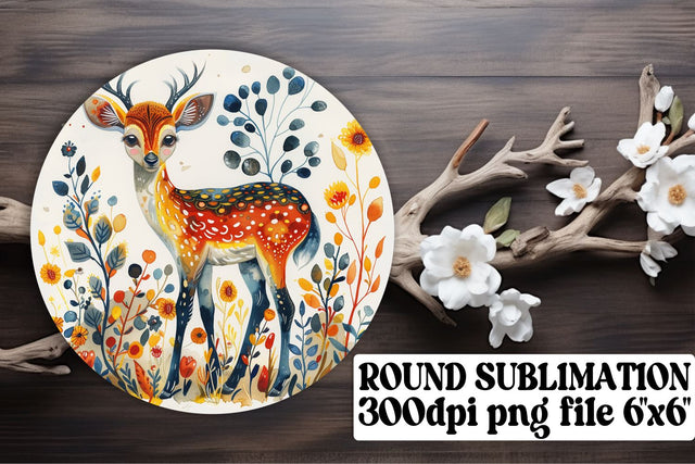 Cute Deer & Flowers Wrap Sublimation Round Design Sublimation afrosvg 