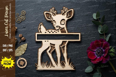 Cute Deer Name Sign SVG Laser Cut Design | Baby Deer Nursery Decorative Pattern SVG Regulrcrative 