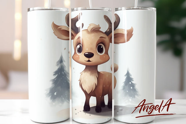 Cute deer tumbler / christmas tumbler PNG / watercolor deer Sublimation Angelina Semenova 