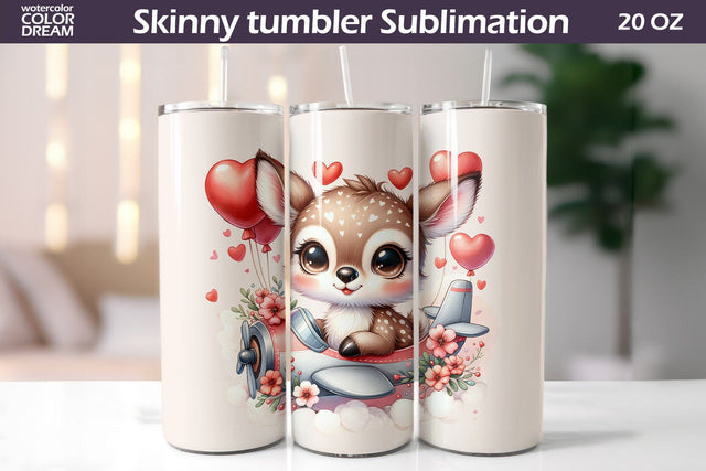 Cute Deer Valentine Tumbler I Animal Valentine's Day Tumbler Sublimation WatercolorColorDream 