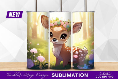Cute deer with flower crown in meadow Sublimation Regulrcrative 