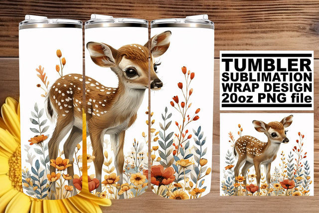 Cute Deer with Flowers Tumbler Wrap Sublimation Design for 20oz Sublimation afrosvg 