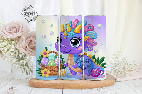 Cute Dino Easter 20oz Tumbler Wrap Sublimation sassyprint 