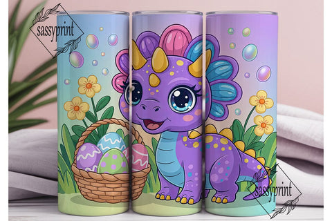 Cute Dino Easter 20oz Tumbler Wrap Sublimation sassyprint 