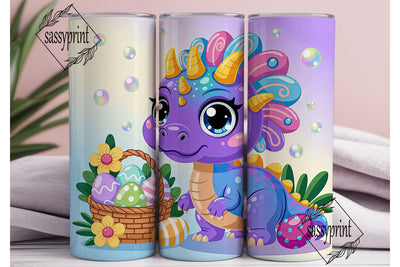 Cute Dino Easter 20oz Tumbler Wrap Sublimation sassyprint 