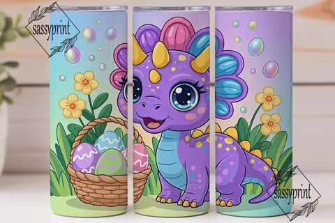 Cute Dino Easter 20oz Tumbler Wrap Sublimation sassyprint 