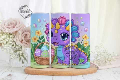 Cute Dino Easter 20oz Tumbler Wrap Sublimation sassyprint 