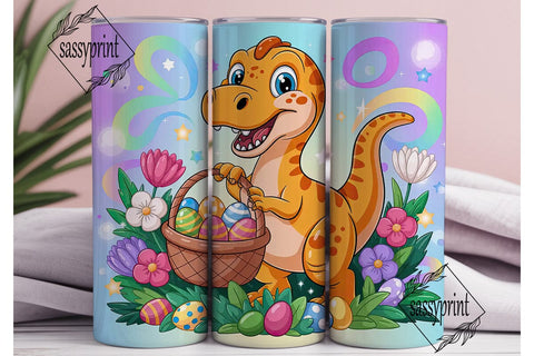Cute Dino Easter 20oz Tumbler Wrap Sublimation sassyprint 