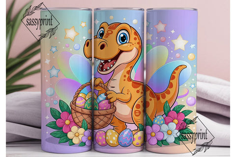 Cute Dino Easter 20oz Tumbler Wrap Sublimation sassyprint 