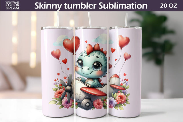 Cute Dino Valentine Tumbler I Animal Valentine's Day Sublimation WatercolorColorDream 