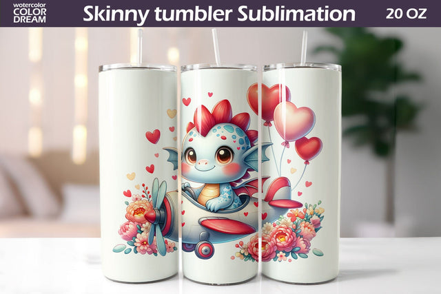 Cute Dino Valentine Tumbler I Animal Valentine's Day Sublimation WatercolorColorDream 