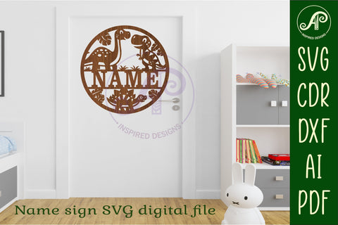 Cute dinos name sign svg laser SVG APInspireddesigns 