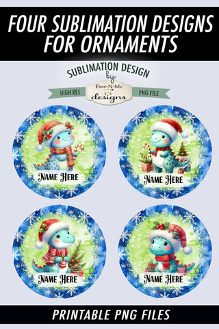 Cute Dinosaur Christmas Ornament Designs PNG File | Add Name Sublimation Ewe-N-Me Designs 