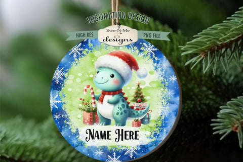 Cute Dinosaur Christmas Ornament Designs PNG File | Add Name Sublimation Ewe-N-Me Designs 