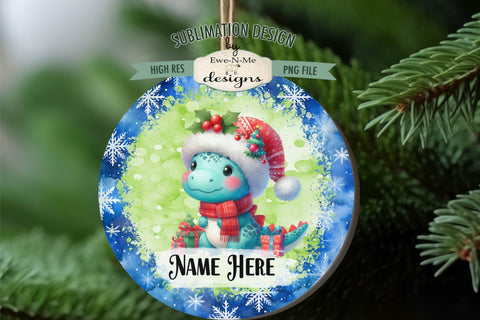 Cute Dinosaur Christmas Ornament Designs PNG File | Add Name Sublimation Ewe-N-Me Designs 