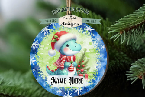 Cute Dinosaur Christmas Ornament Designs PNG File | Add Name Sublimation Ewe-N-Me Designs 