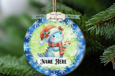 Cute Dinosaur Christmas Ornament Designs PNG File | Add Name Sublimation Ewe-N-Me Designs 