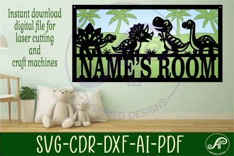 Cute dinosaur layered design name sign svg laser cut SVG APInspireddesigns 