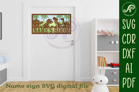 Cute dinosaur layered design name sign svg laser cut SVG APInspireddesigns 