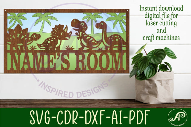 Cute dinosaur layered design name sign svg laser cut SVG APInspireddesigns 