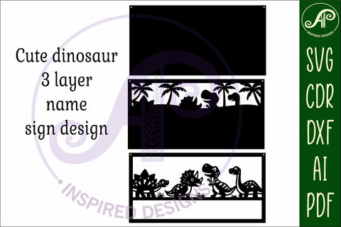 Cute dinosaur layered design name sign svg laser cut SVG APInspireddesigns 