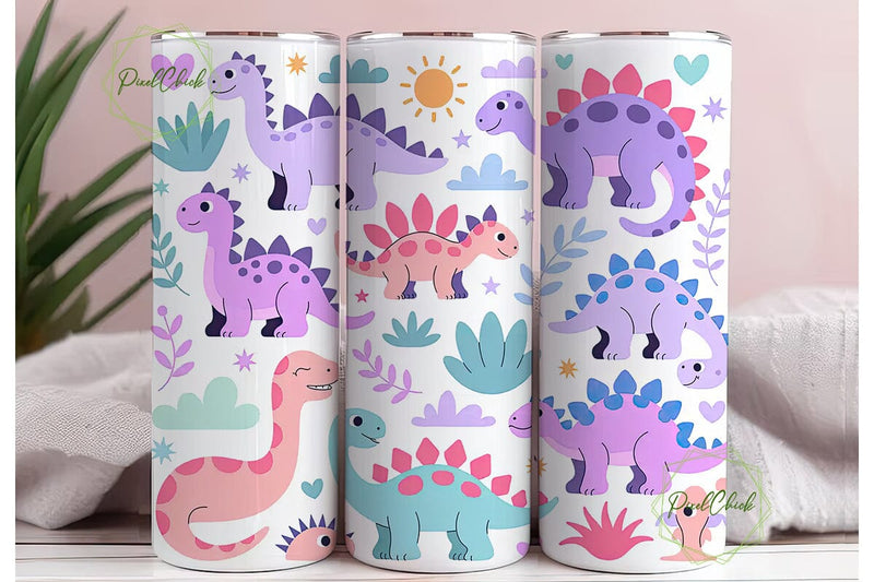 Cute Dinosaur Pastel Pattern Tumbler Sublimation PixelChick 