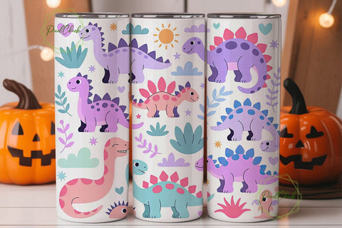 Cute Dinosaur Pastel Pattern Tumbler Sublimation PixelChick 
