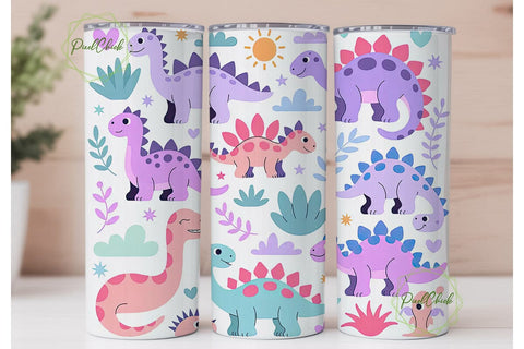 Cute Dinosaur Pastel Pattern Tumbler Sublimation PixelChick 