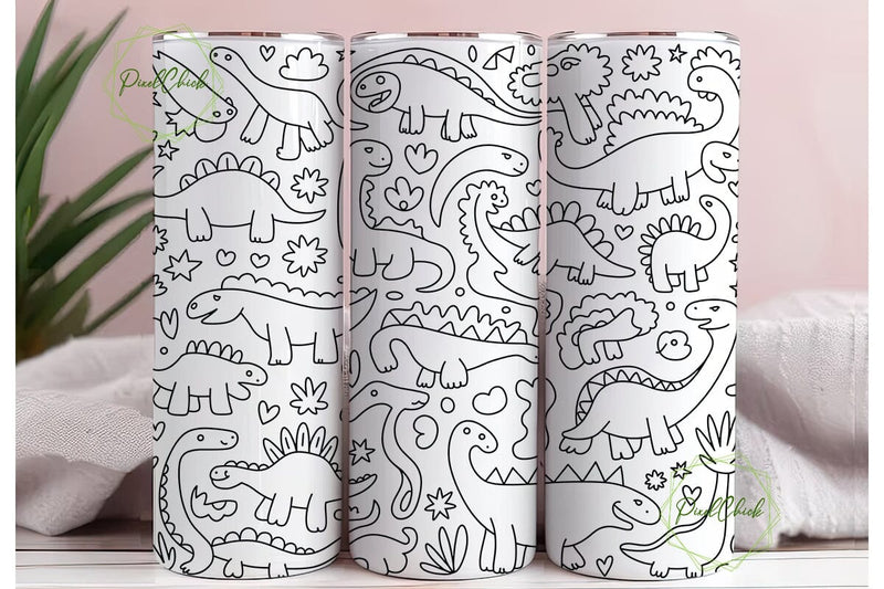 Cute Dinosaur Pastel Pattern Tumbler Sublimation PixelChick 